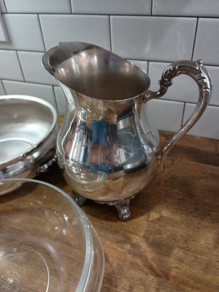 FB Rogers Silver Plate Covered Casserole Serving Dish Bowl with Insert + Pitcher