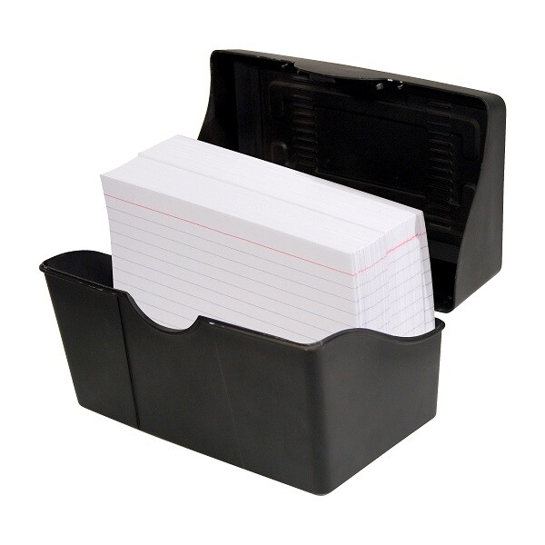 Black Index Card Holder with Alphabetic Guide Set Built In Ridges Secure 8"x5"