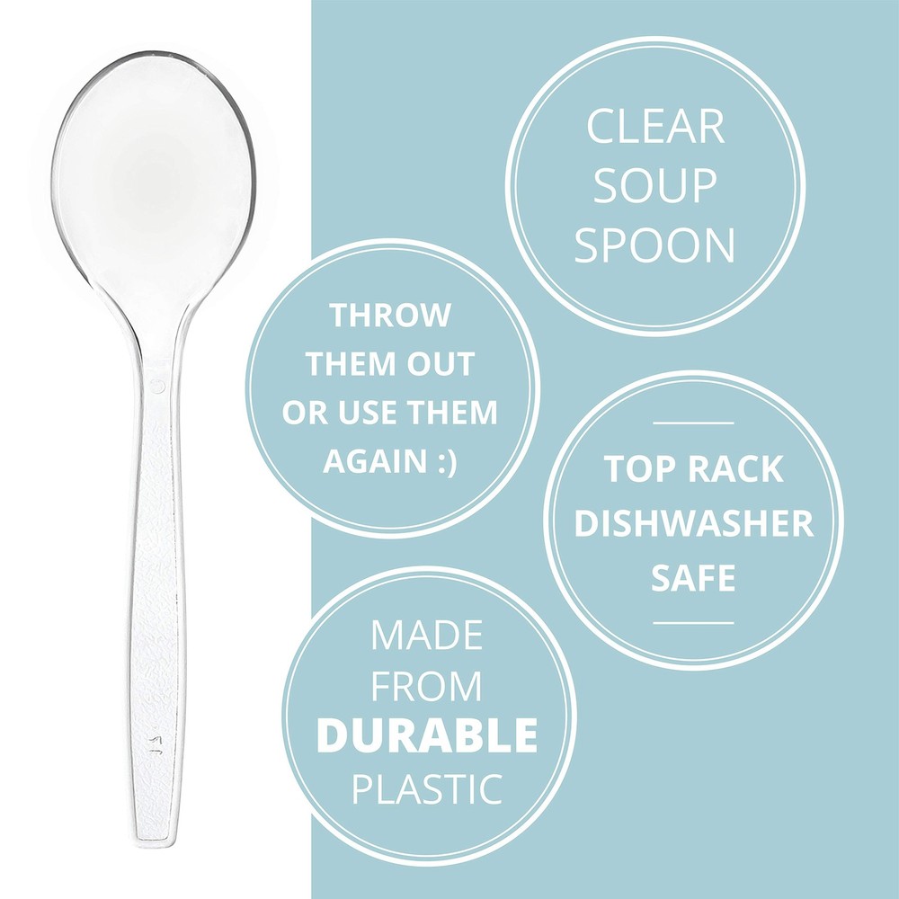 Plasticpro Disposable Clear Plastic Soup Spoons, clear soup spoons