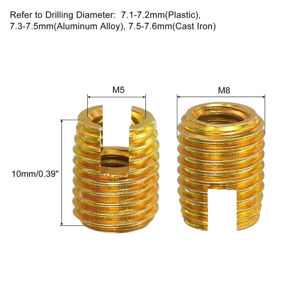 Self Tapping Threaded Inserts, 15pcs Inner M5 M8x10 Carbon Steel Nuts