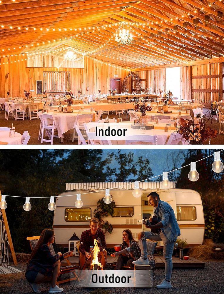 25FT Outdoor White String Lights with 27 Clear Bulbs, G40 Globe Patio String Lig
