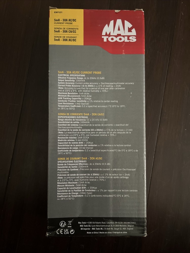 Mac Tools 5mA - 30 A AC/DC Current Probe (EM121)
