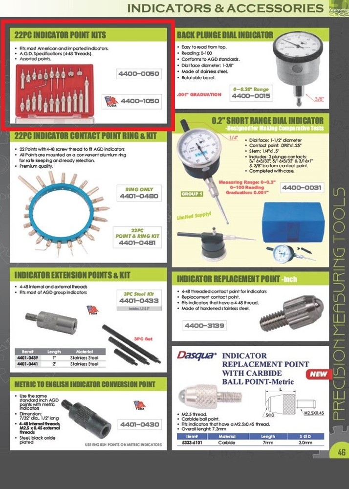 22 PIECE 4-48 ASSORTED INDICATOR POINT KIT (4400-1050)