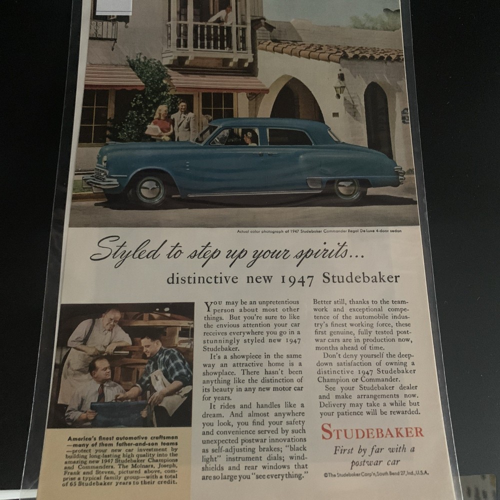 Vintage 1946 Studebaker Styled To Step Up Your Spirits Ad Advertisement