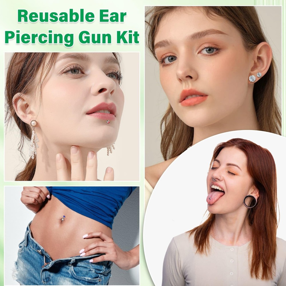 Reusable Ear Piercing Gun Kit, Professional Varity Sizes, Black