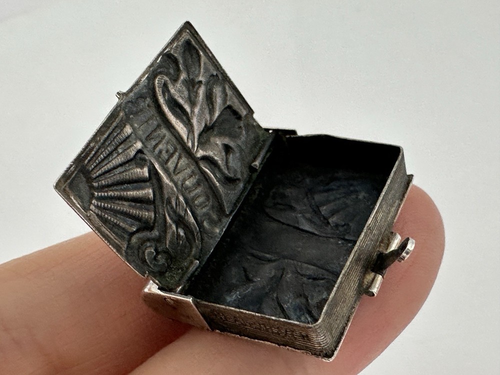 Antique Solid Silver Floral Book Pill Box
