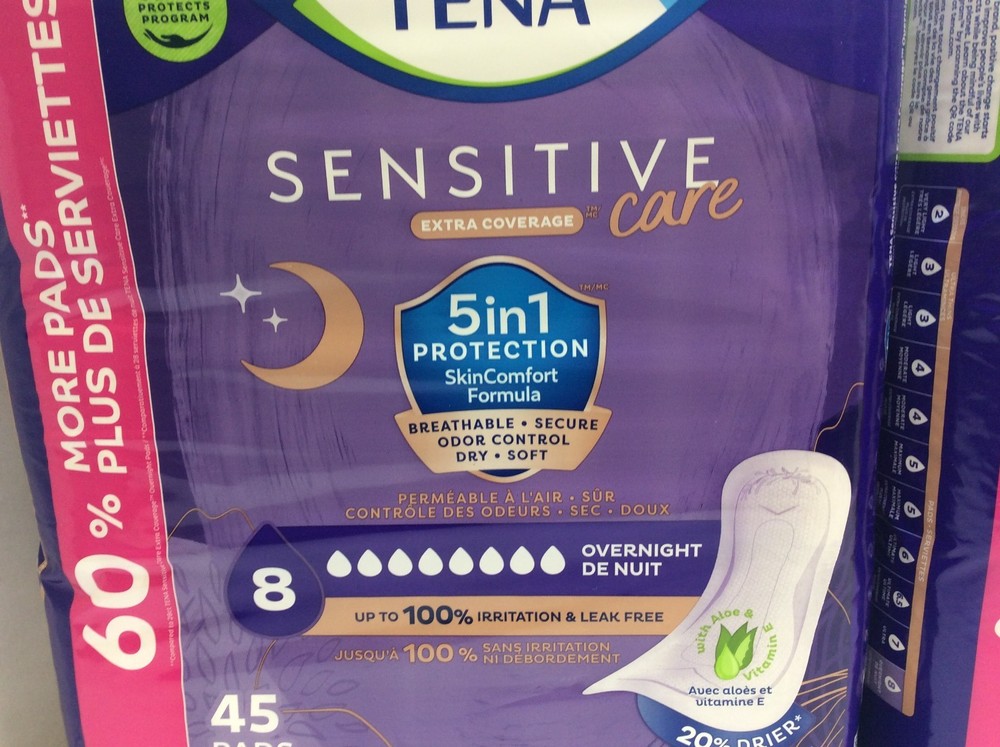 Tena Intimates Extra Coverage Overnight Incontinence Pads, 8 Drop 🎈 90 Count🎈