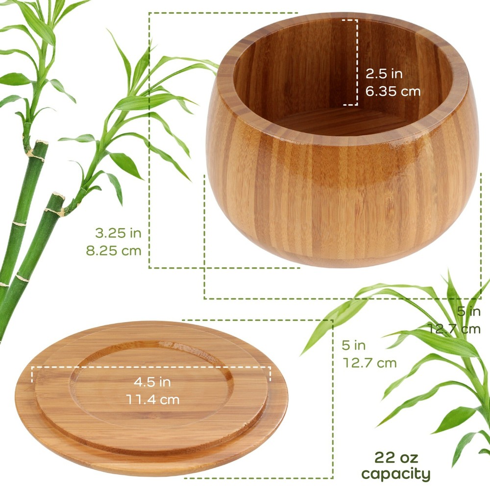 Bamboo Salt Cellar Container Bowl with Lid