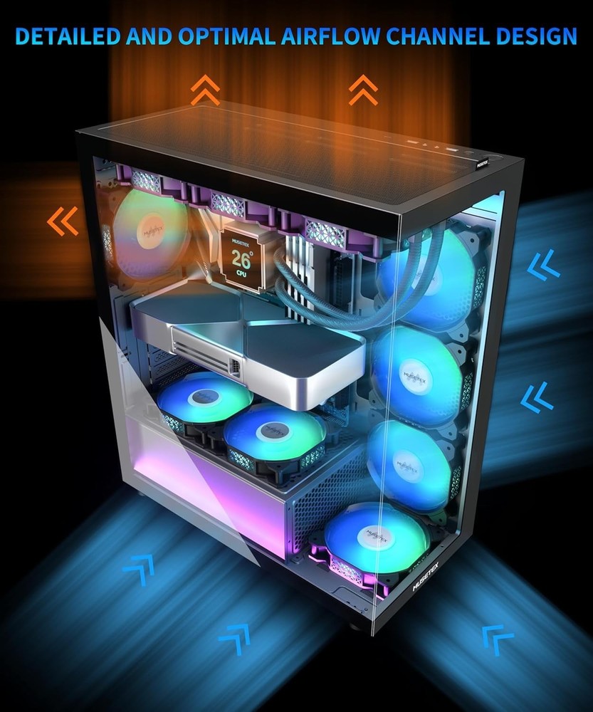 ATX PC Case 7 PWM ARGB Fans Pre-Installed, Type-C Mid Tower Computer Case wit...