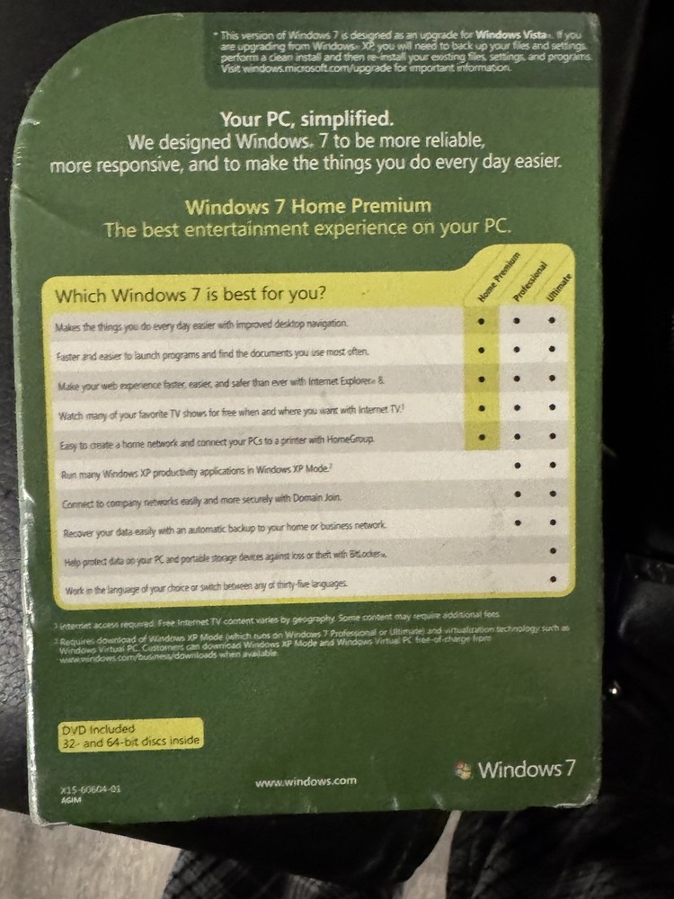 Microsoft Windows 7 Home Premium Upgrade Software NEW