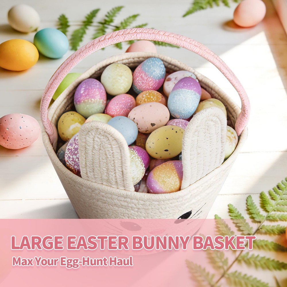 Lightilunar Easter Basket, Empty Bunny Basket, Woven Basket with Soft Handle,...