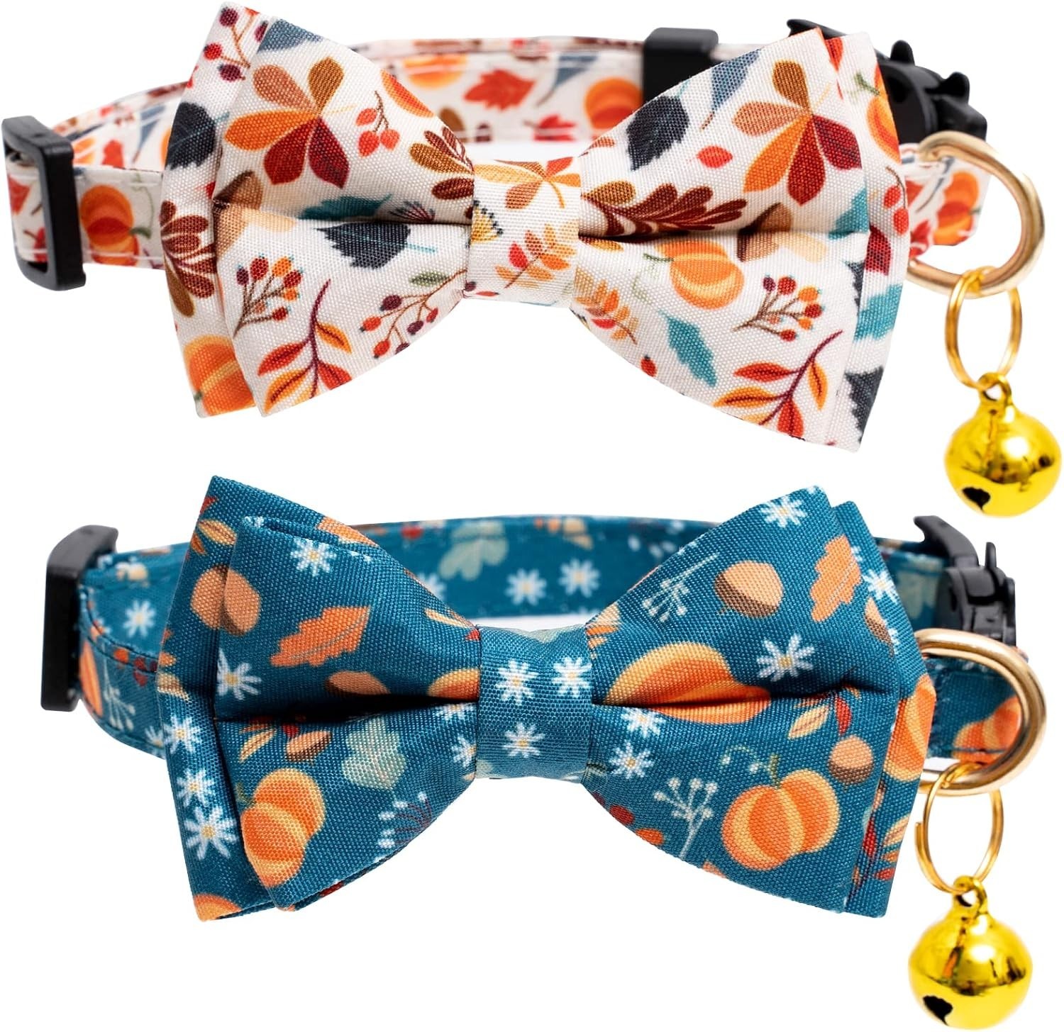 2 Pack Cotton Fall Cat Collar with Bell and Bow Tie (Orange and Blue)