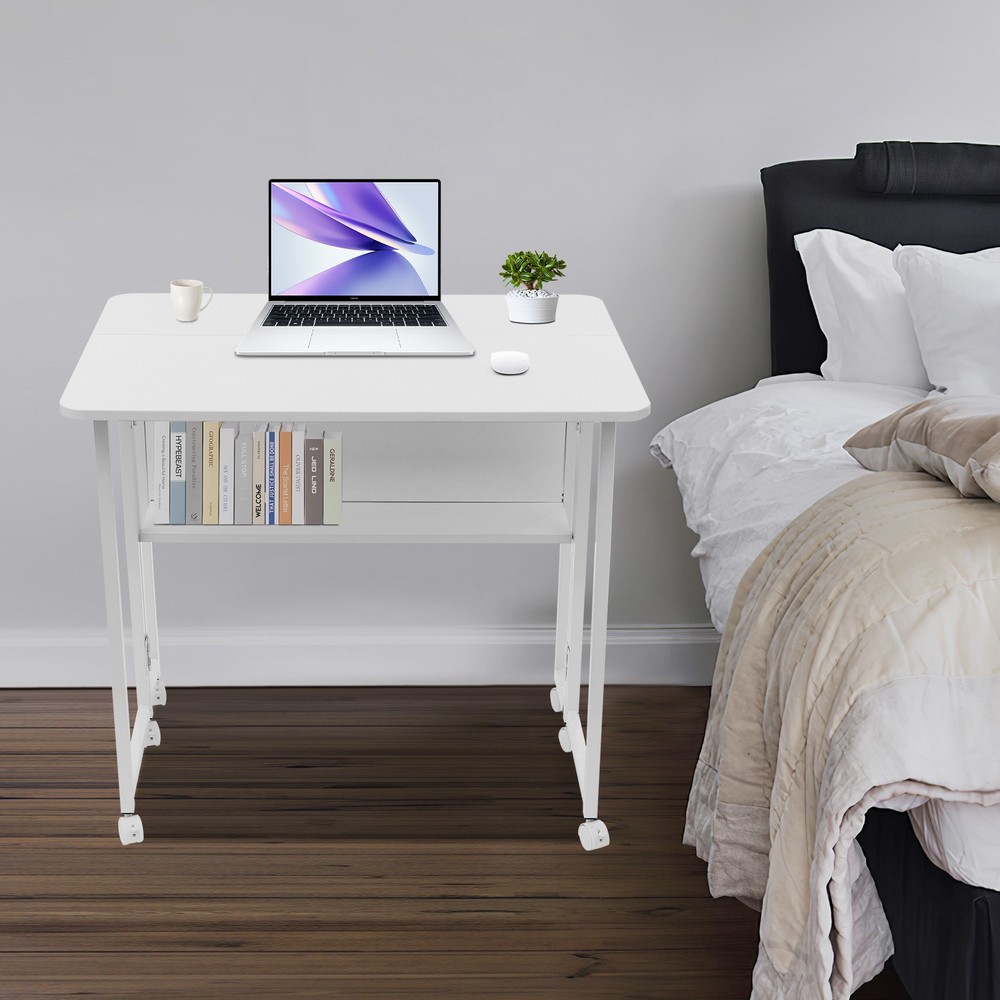 Foldable Computer Desk With Wheels Folding Desk Folding Desk With Storage Shelf