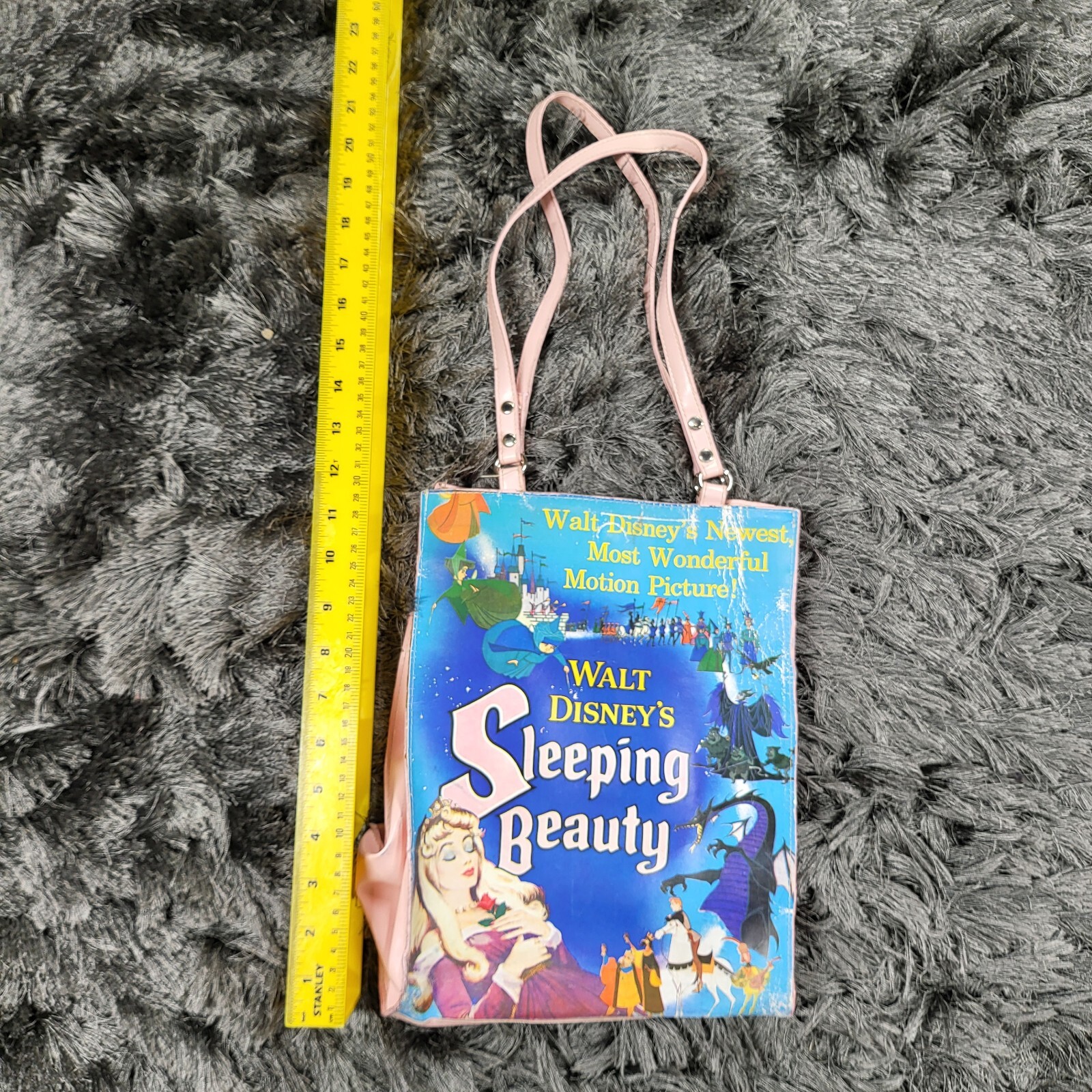 Vintage Walt Disney Sleeping Beauty Vinyl Tote Bag Blue Double Handle 9x12 Flaw