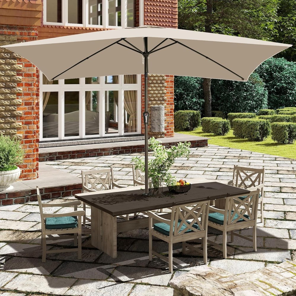 6.5x10FT Rectangular Patio Umbrella Outdoor Table Umbrella w/Push Button Tilt