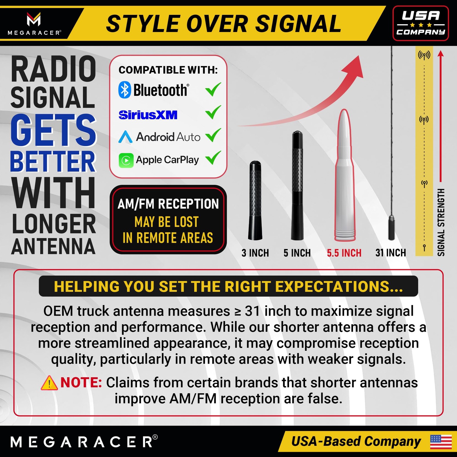 Gloss White 50 Cal Bullet Antenna for Chevy Silverado & GMC Sierra 1500 2500 ...