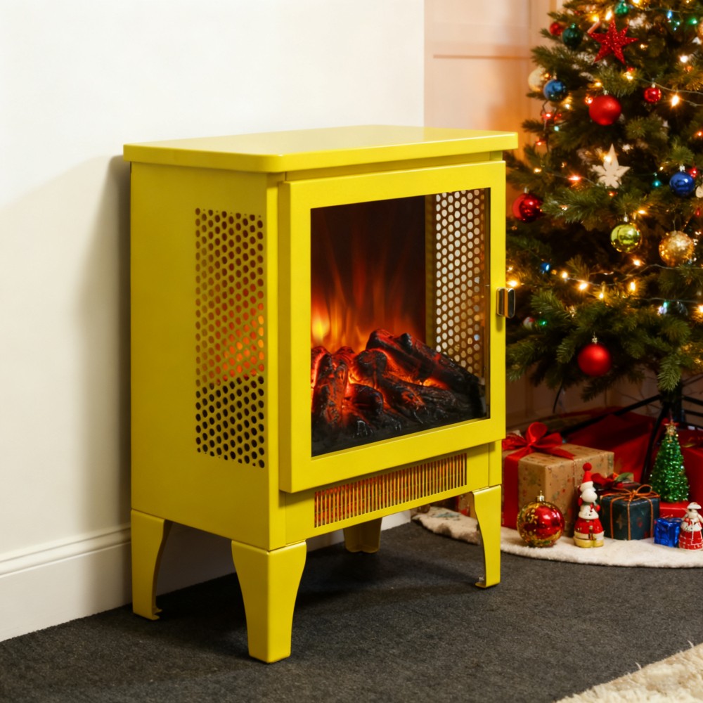 Freestanding Electric Fireplace Heater with 3D Flame Effect