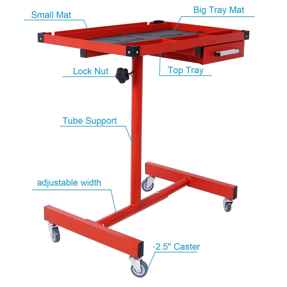 Heavy Duty 220LBS Adjustable Tear Down Work Table with Drawer, Red