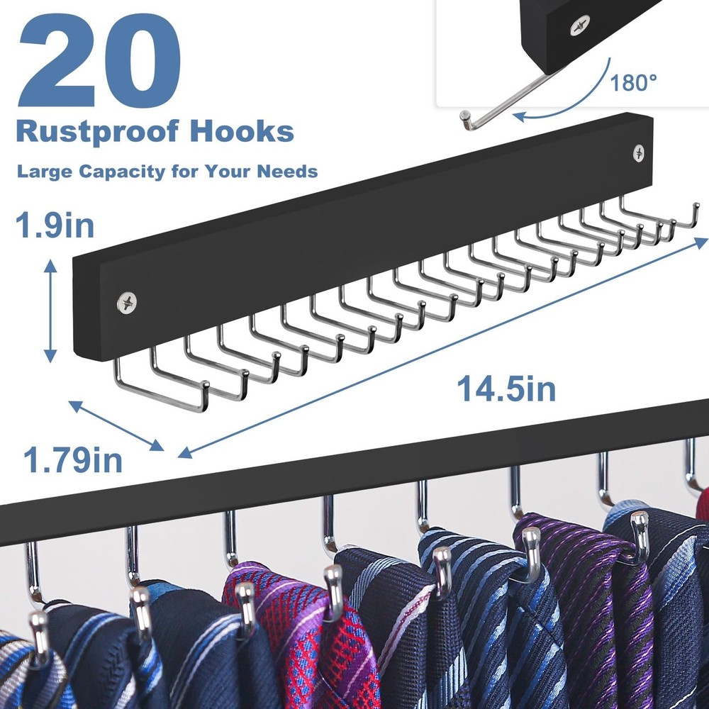 【2 in 1】 Tie Rack Belt Organizer Wall Mounted, Space Saving Tie Ha
