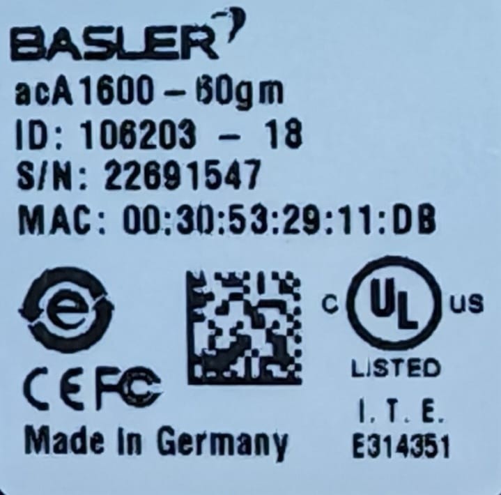 BASLER acA1600-60gm Industrial Camera