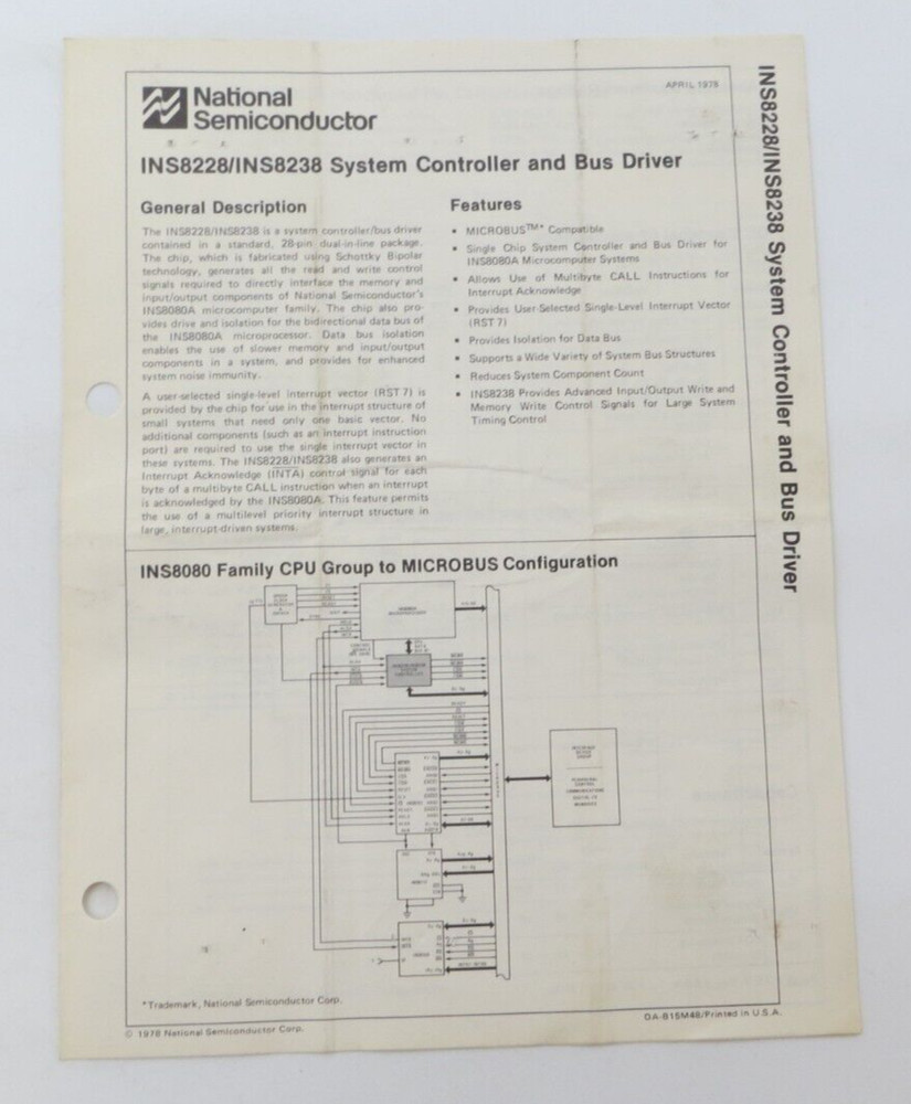 1978 National Semiconductor INS8228/IN8238 System Controller & Bus Driver