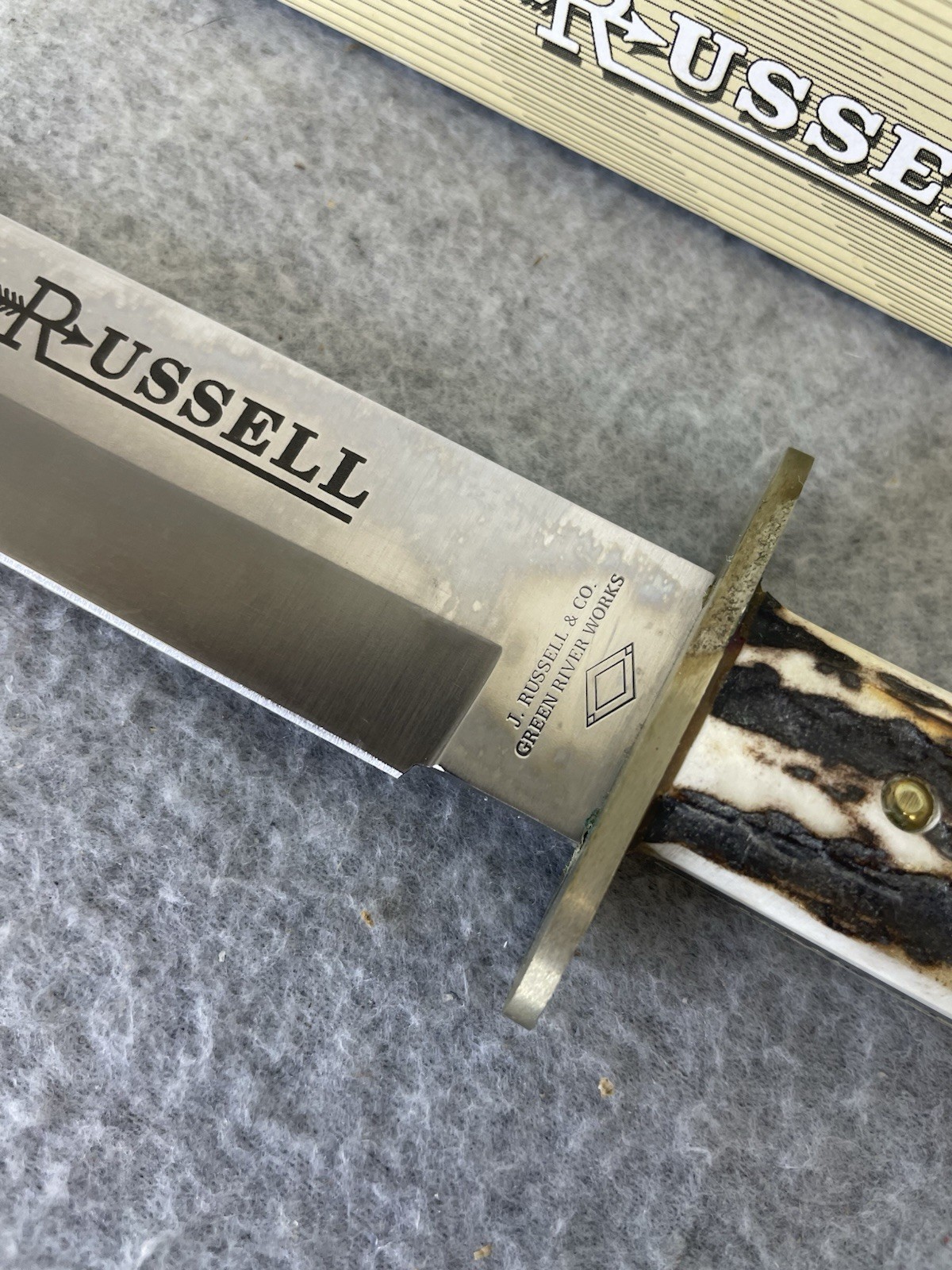 J. Russell Green River Works Argentina Bowie Knife Stag Handle