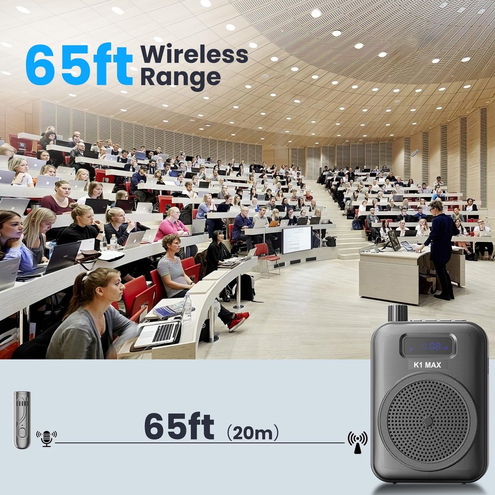 Voice Amplifier Wireless Microphone with Bluetooth Lavalier, Portable Microph...