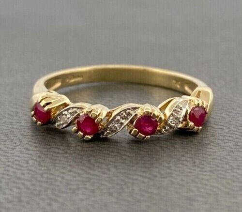 Round Simulated Pink Ruby Pretty Half Eternity Band Ring 14K Yellow Gold Plated