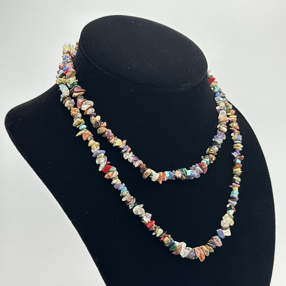 Multi gemstone chip, necklace, unisex #278