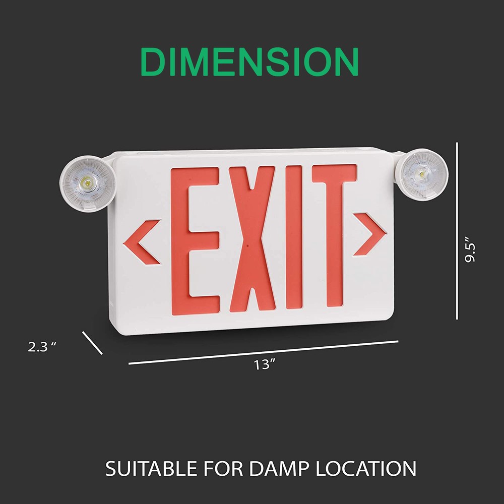 Red LED Exit Sign, UL-Listed Emergency Light - Dual LED Lamp ABS Fire Resistance