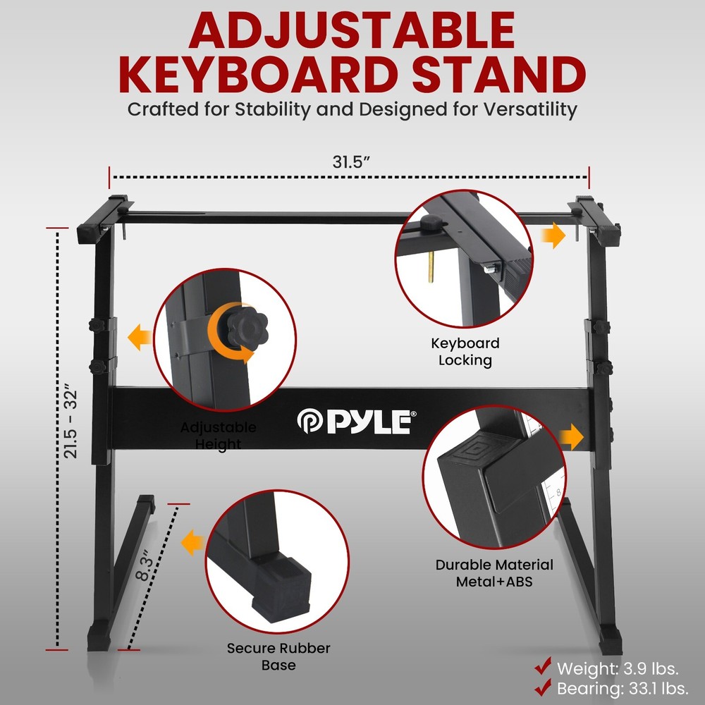 Pyle Heavy-Duty Keyboard Accessories - Includes Z Shape Keyboard Stand (Black)