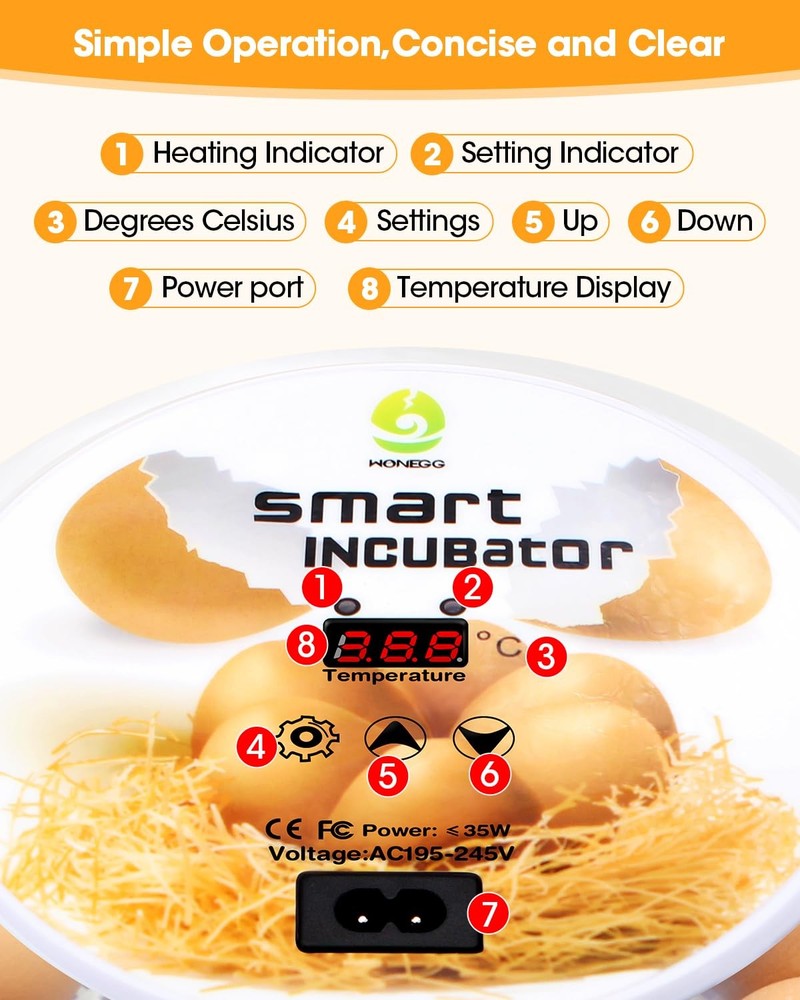 Egg Incubator with Automatic Egg Turning and Humidity Control - 12/24 Eggs, 3...