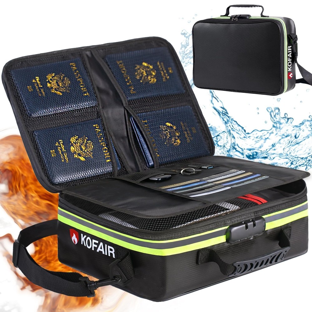 Fireproof Document Bag (16 x 11 x 5 inch) with Lock & Reflective Strip, Firep...