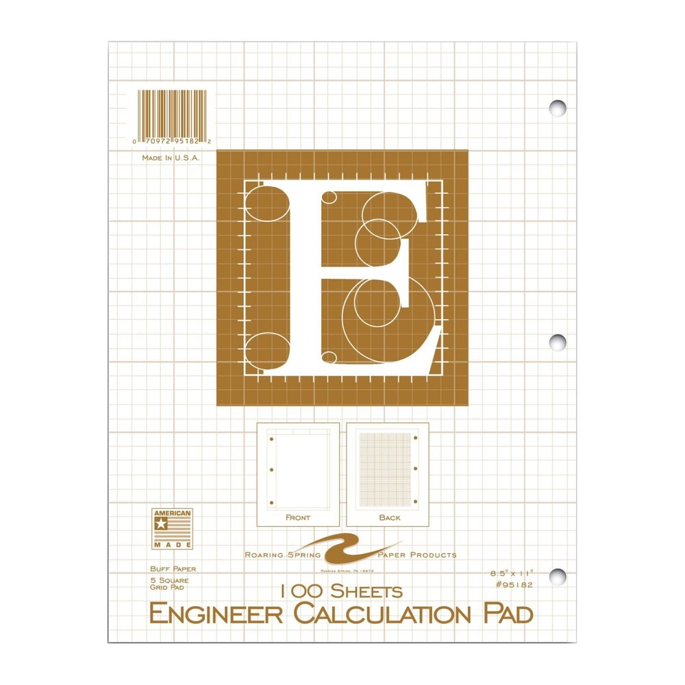 ROARING SPRING Engineering Pad, 8.5" x 11", 100 Sheets 15# Buff Paper, 5x5 Pr...