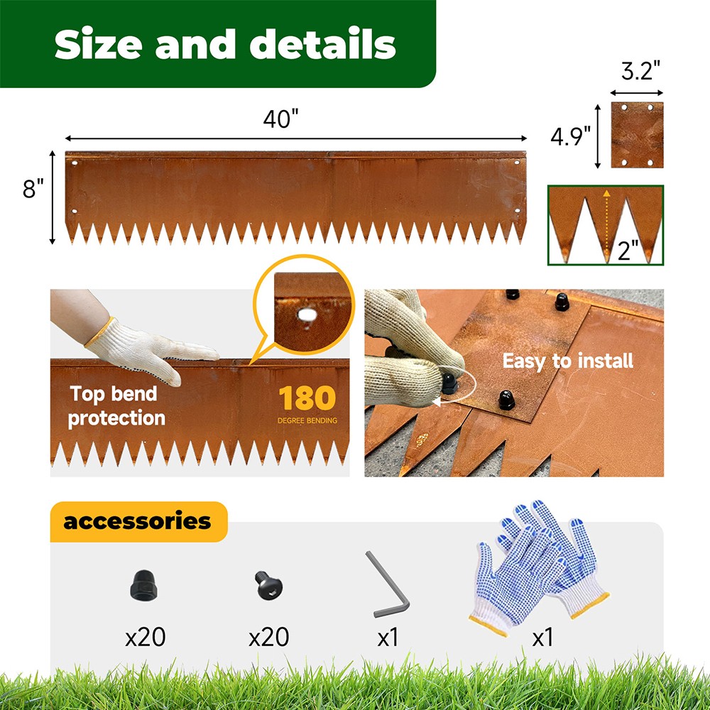 8-INCH Corten Steel Metal Landscape Edging 180 Degree Bend Rusted Garden Edging