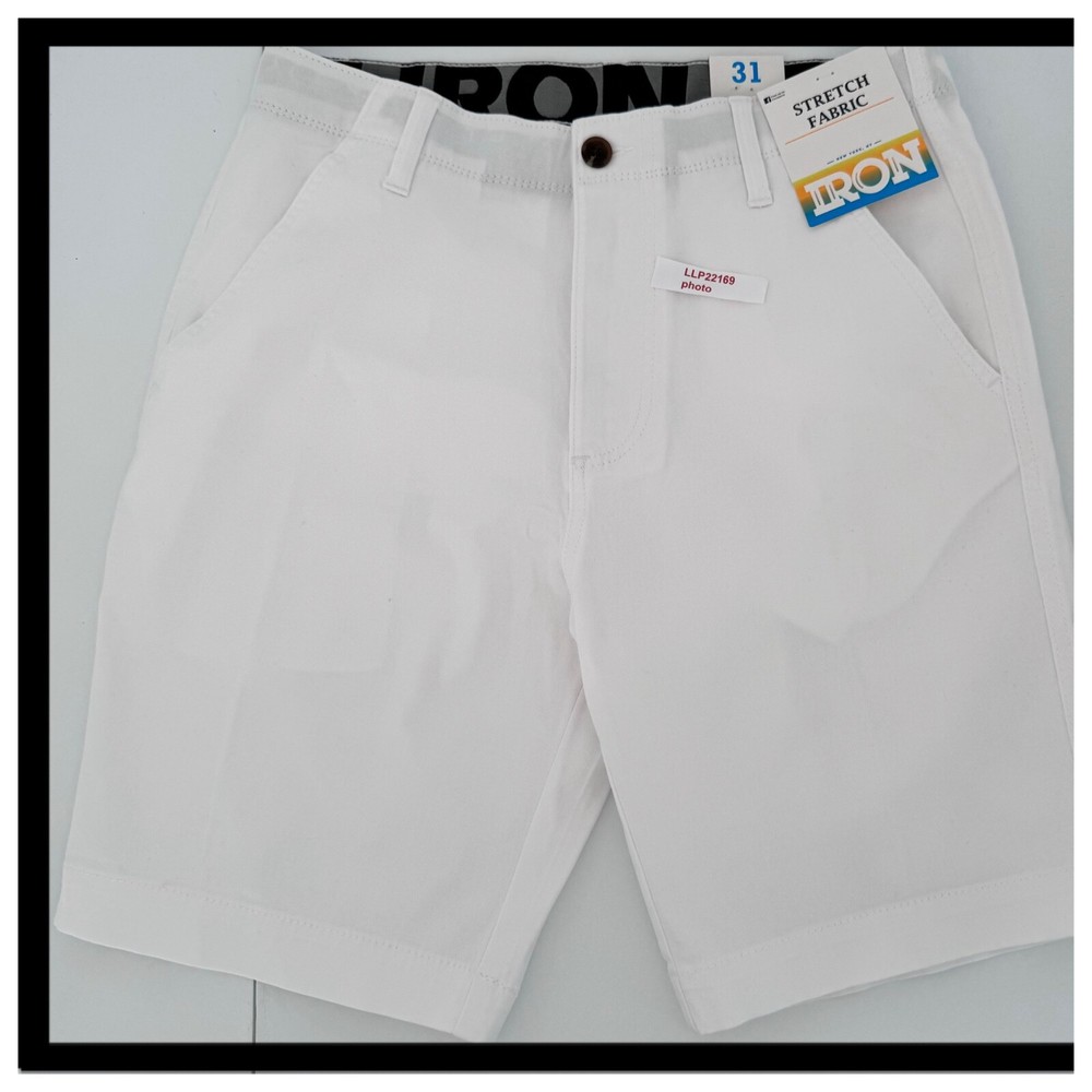 IRON CO  Men's Stretch Shorts (SIZE 31) Flex Waist Flat Front SOLID WHITE New