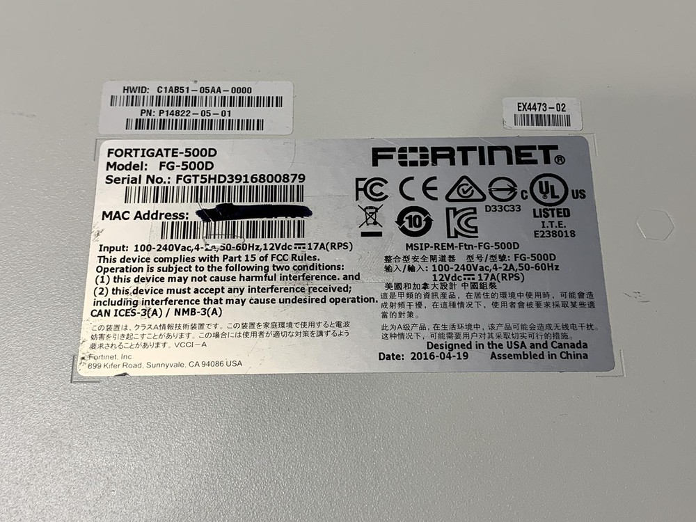 Fortinet FortiGate 500D Network Security Firewall Appliance FG-500D