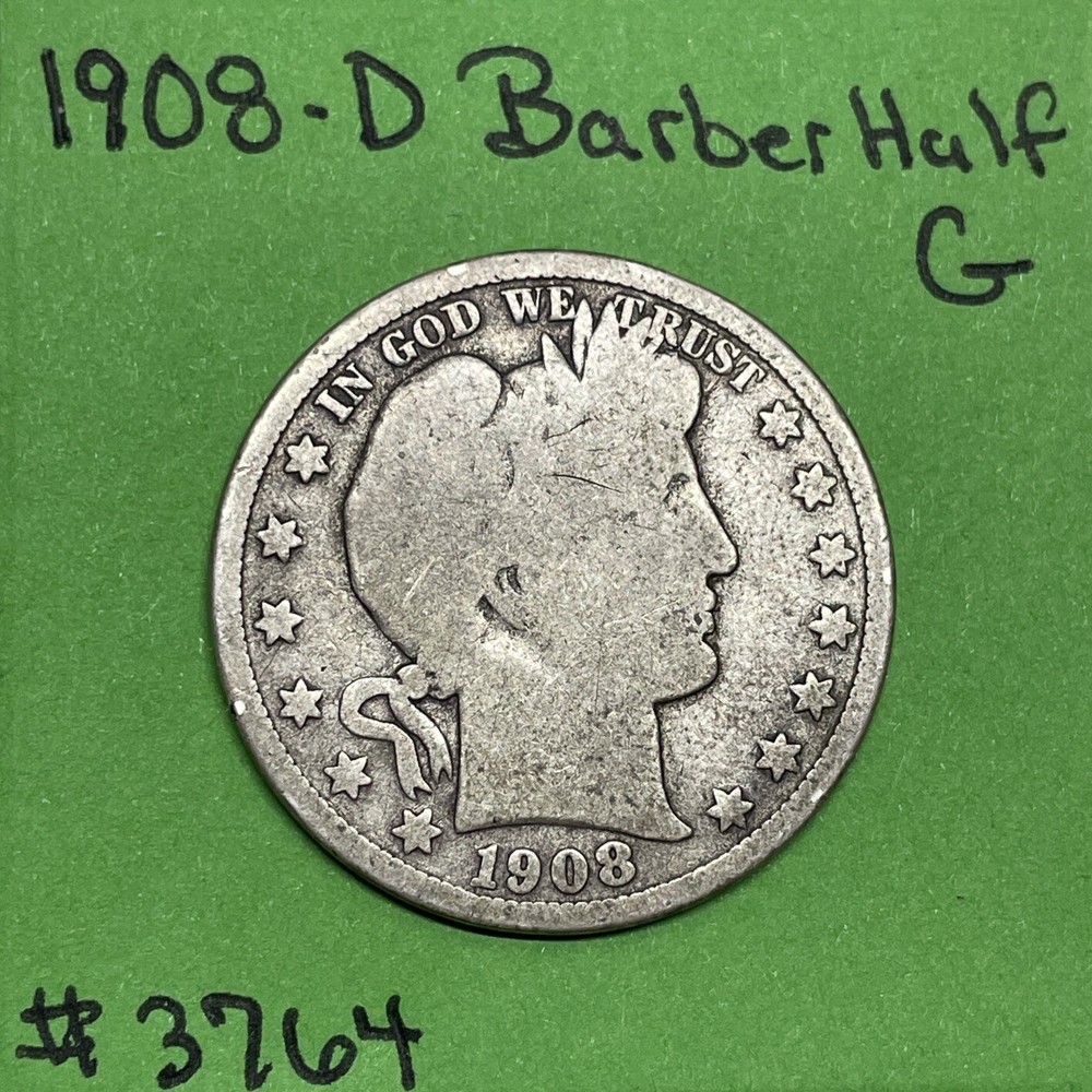 1908 D Barber Liberty Head Half Dollar Good 90% Silver