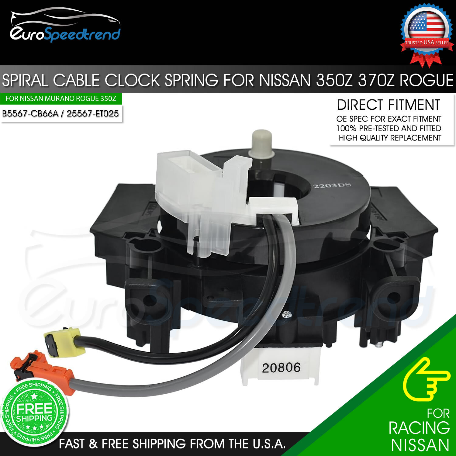 Spiral Cable Clock Spring for Nissan Versa Murano Rogue B5567-CB66A 25567-ET025