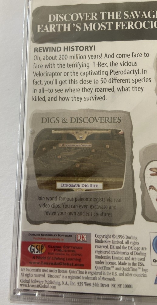 Factory Sealed Dinosaur Hunter Computer Software CD-ROM 1996 Windows 95/98/ME