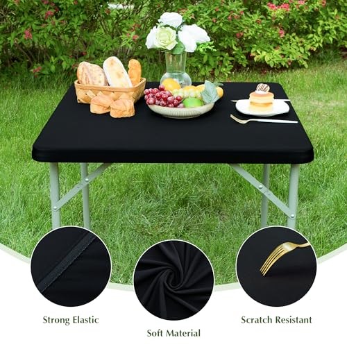 2 Pack Square Fitted Tablecloth Stretch Spandex Card Table 34X34 Inch Black