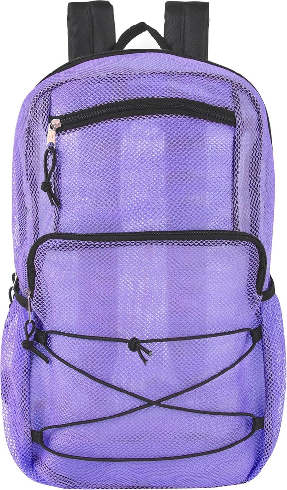 Deluxe See Through Mesh Backpack with Bungee Cord & Adjustable Padded Straps ...