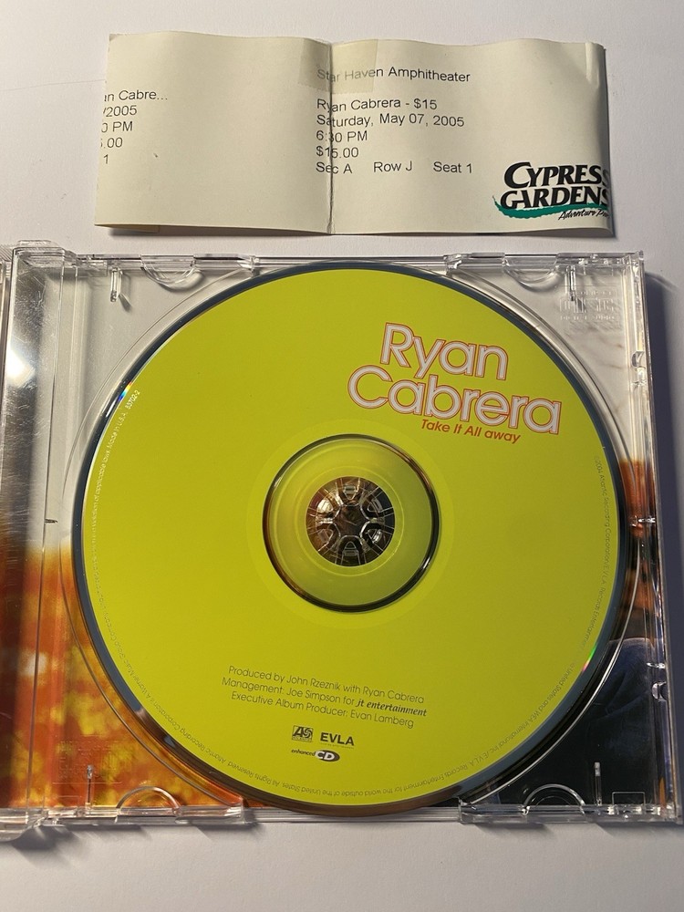 Ryan Cabrera Signed Autographed "Take it All Away" Music CD Compact Disc