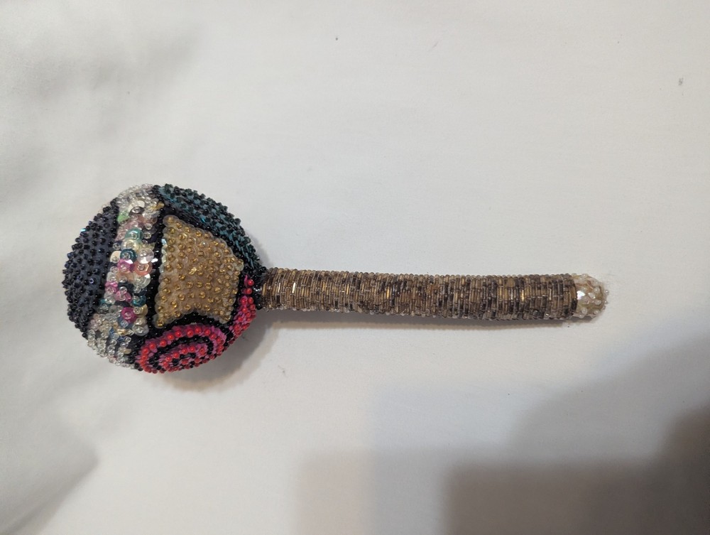 Colorful sequined voodoo maraca rattle - please read