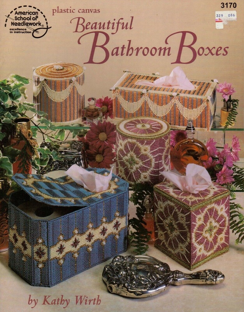 USED BEAUTIFUL BATHROOM BOXES 13 DESIGNS HOME DECOR PLASTIC CANVAS PATTERN BOOK