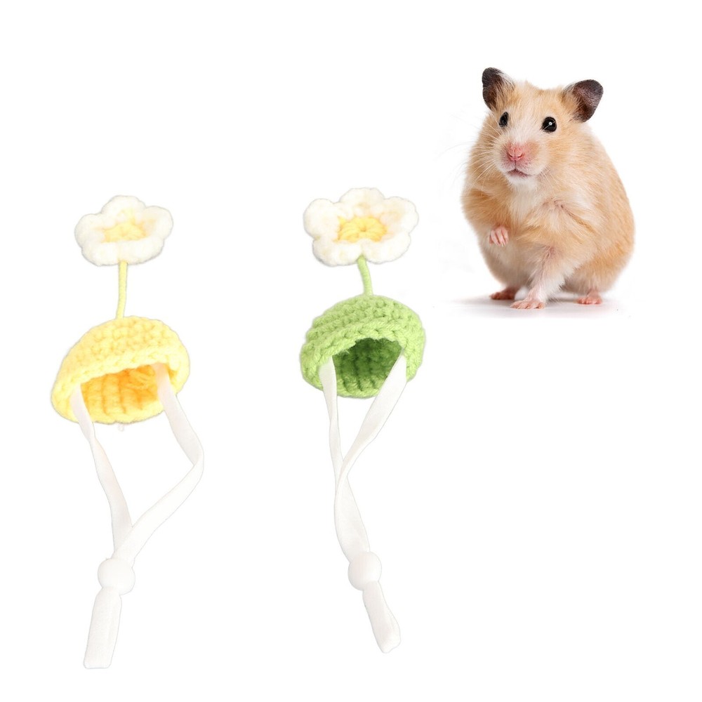 2Pcs Cute Tiny Hamster Hat with Adjustable Strap Mini Hand Knitted Hats