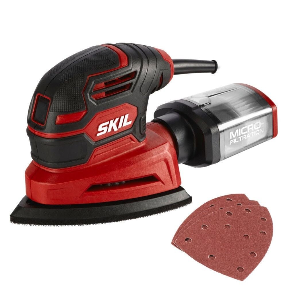 Ergonomic Corded Detail Sander with Micro-Filtration and Hook & Loop Sheets