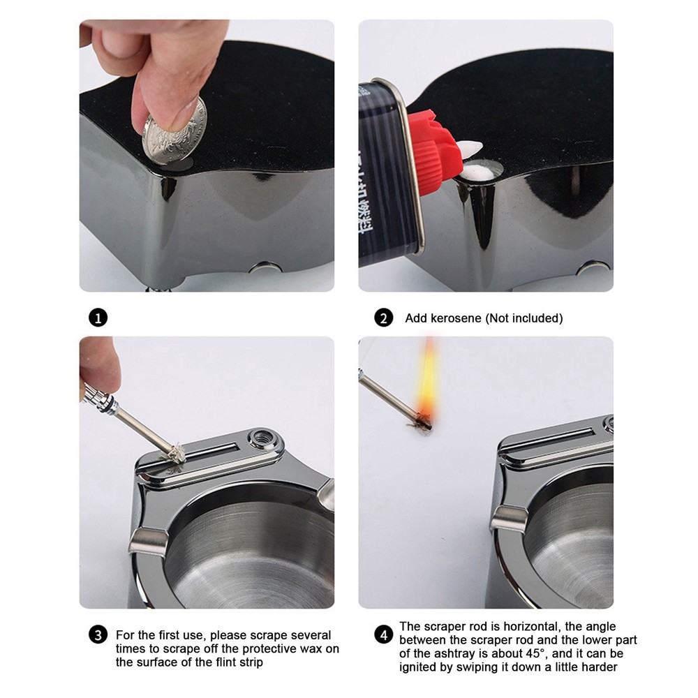 Stainless Steel Ashtray With Lighter Function For Home Use Excellent