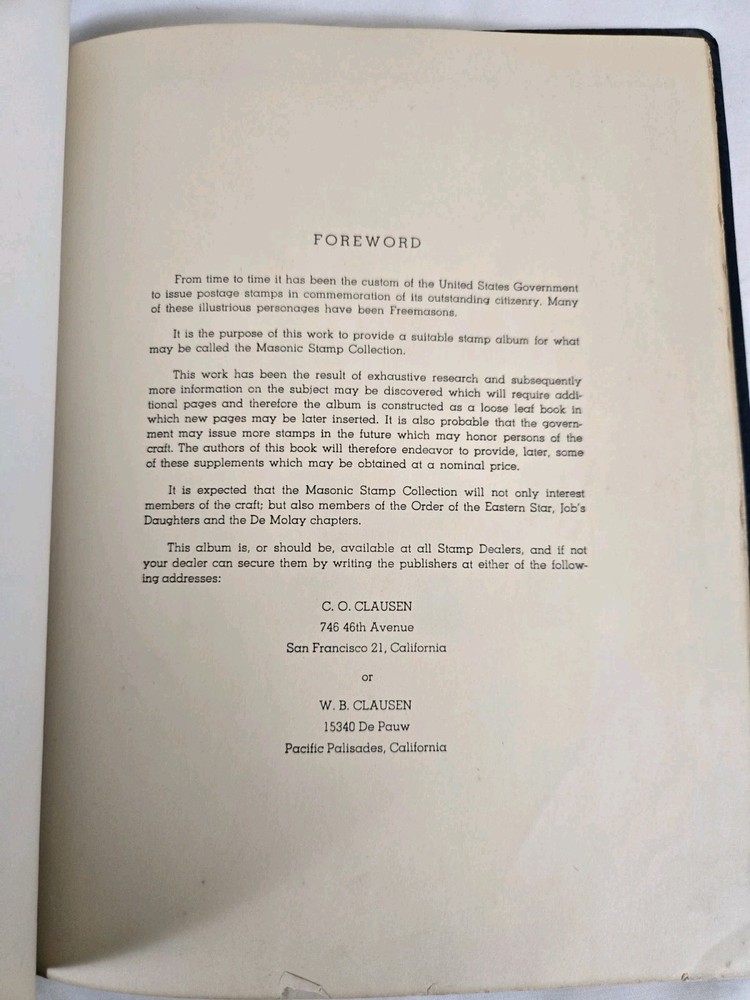 Vintage 1952 Unused Masonic Stamp Album