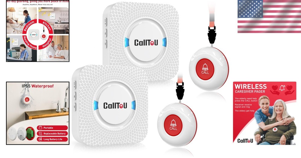 Smart Call System for Caregivers - Waterproof 2 Button Alert with 500 ft Range